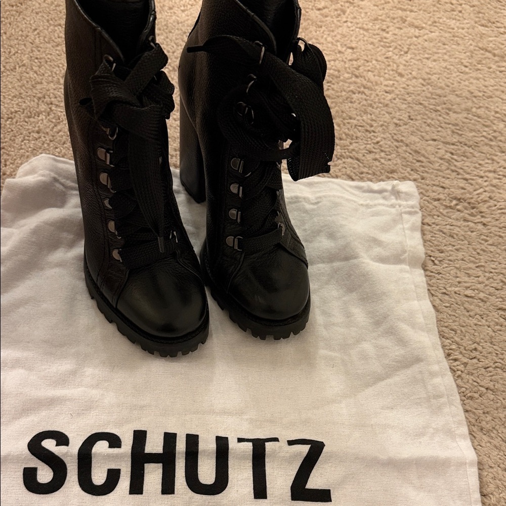 SCHUTZ Black Lace-Up Women's Boots